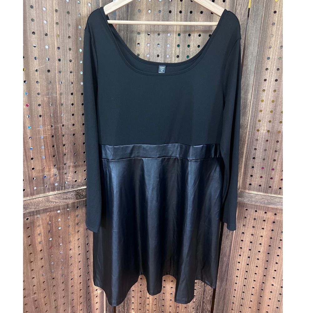 Faux Leather Skirt Fit and Flare Midi Dress Women's 2XL Retro Pin Up Biker